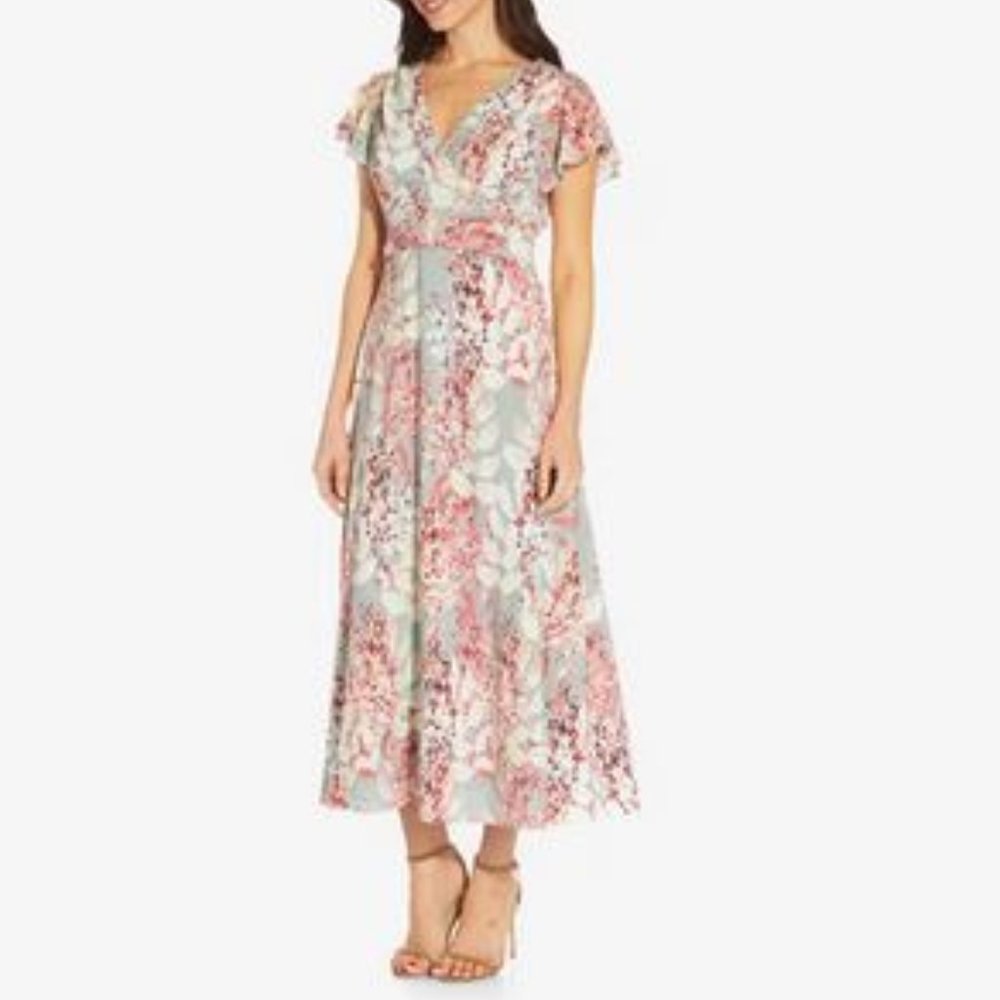 Adrianna Papell Dress Floral Fit + Flare Midi Dress Size 6 NEW with Tags